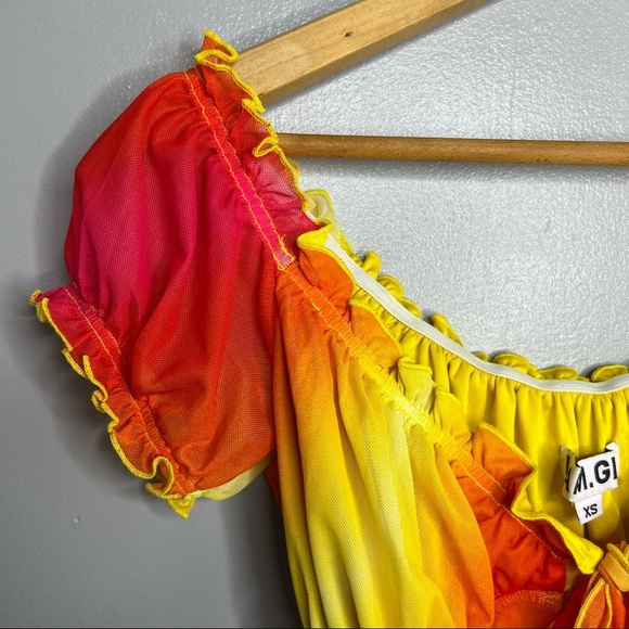I.AM.GIA Orange and Yellow Tie Dye Hali Tie Front Top - Picture 3 of 6